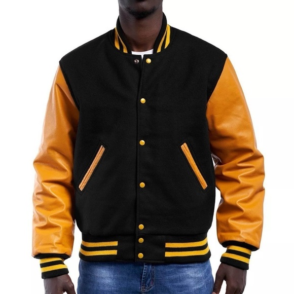 SLEDWISE • Varsity Letterman Coat Bomber Genuine Leather Unisex Baseball Jacket - Picture 6 of 15